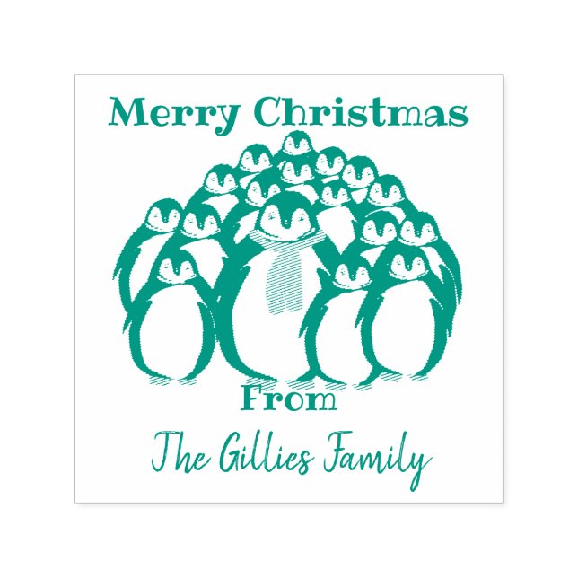 “Merry Christmas ” Penguin family Self-inking Stamp (Design)