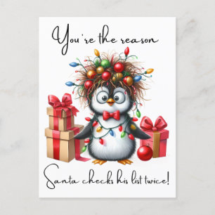 Merry Christmas Penguin Funny Quotes For Friends  Holiday Postcard