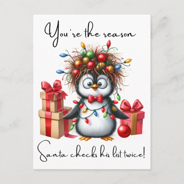 Merry Christmas Penguin Funny Quotes For Friends  Holiday Postcard (Front)