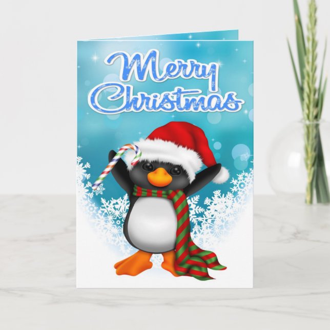 Merry Christmas Penguin Greeting Card (Front)