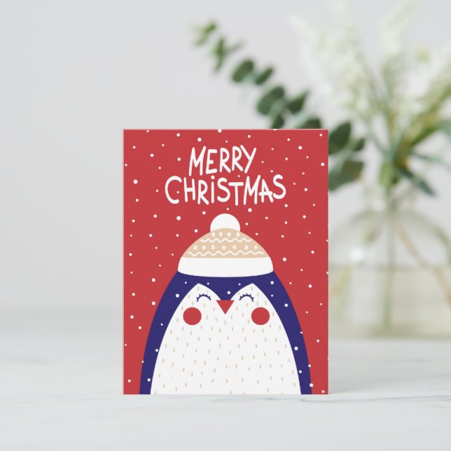 Merry Christmas Penguin Greeting Card (Standing Front)