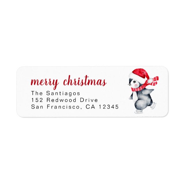 Merry Christmas Penguin Holiday Return Address (Front)