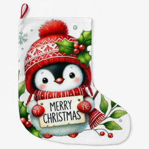Merry Christmas Penguin Large Christmas Stocking