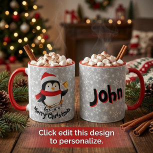 Merry Christmas penguin personalised Mug