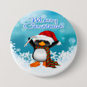 Merry Christmas Penguin Round Button