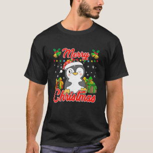 Merry Christmas Penguin Santa Lights Tee Cute Peng