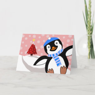 Merry Christmas, Penguin Sliding Downhill Holiday Card