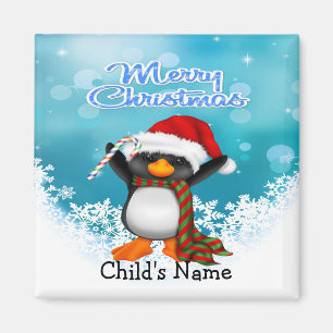 Merry Christmas Penguin Square Magnet