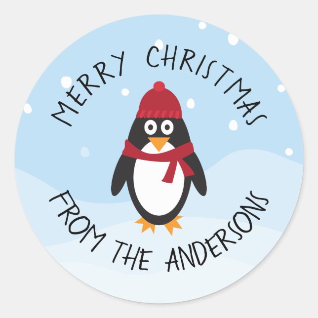Merry Christmas Penguin Sticker for the Holidays (Front)