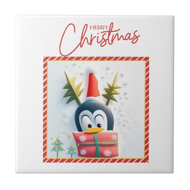 Merry Christmas Penguin  Tile (Front)