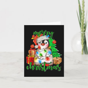 Merry Christmas Penguin Tree Lights Santa Hat Funn Card