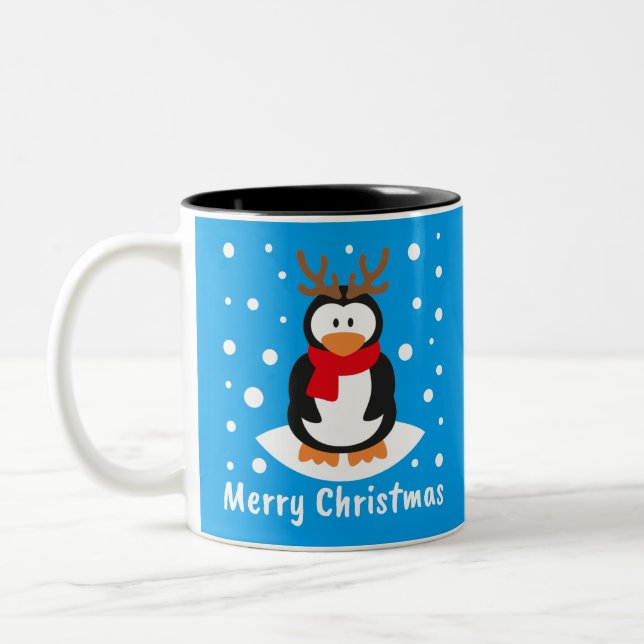 Merry Christmas Penguin Two-Tone Coffee Mug (Left)