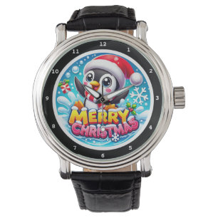 Merry Christmas Penguin Water Splashes Watch