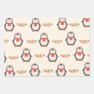 Merry Christmas Penguin Wrapping Paper Sheet