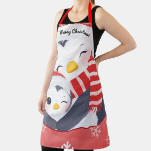 Merry Christmas Penguins Apron