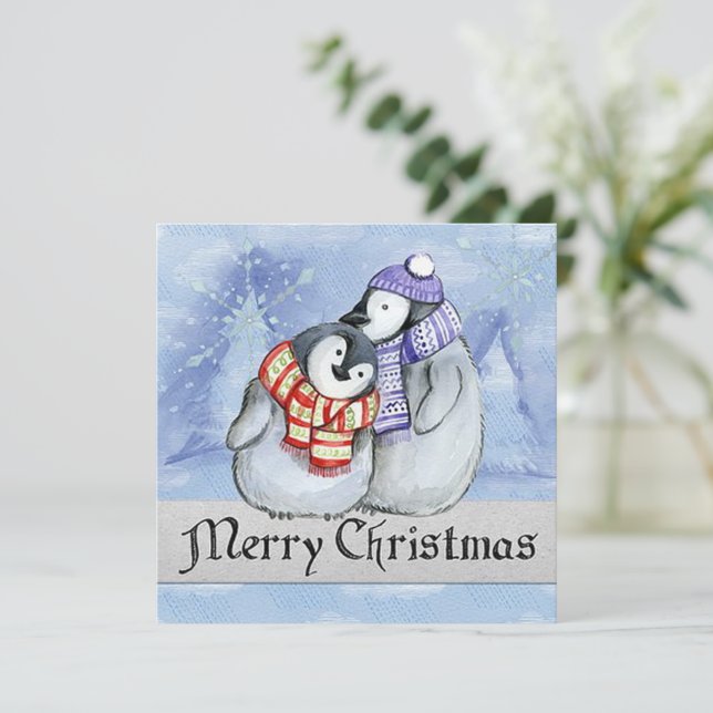 Merry Christmas Penguins Card (Standing Front)