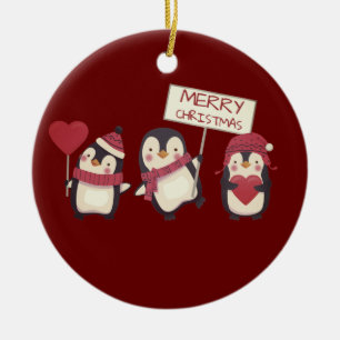 Merry Christmas Penguins Ceramic Tree Decoration
