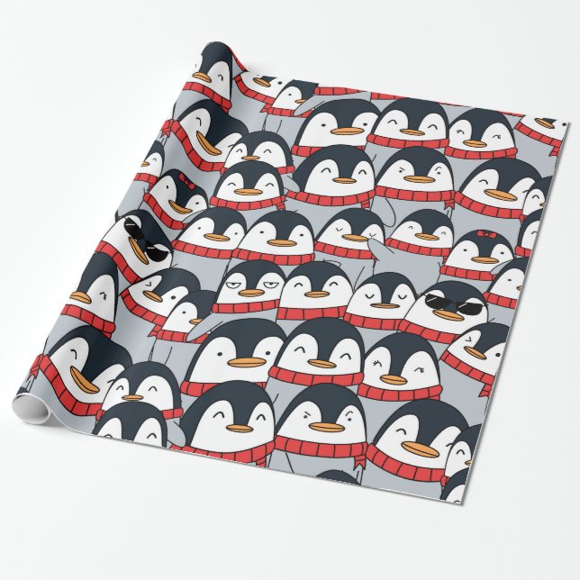 Merry Christmas Penguins! Gift Wrapper Wrapping Paper (Unrolled)