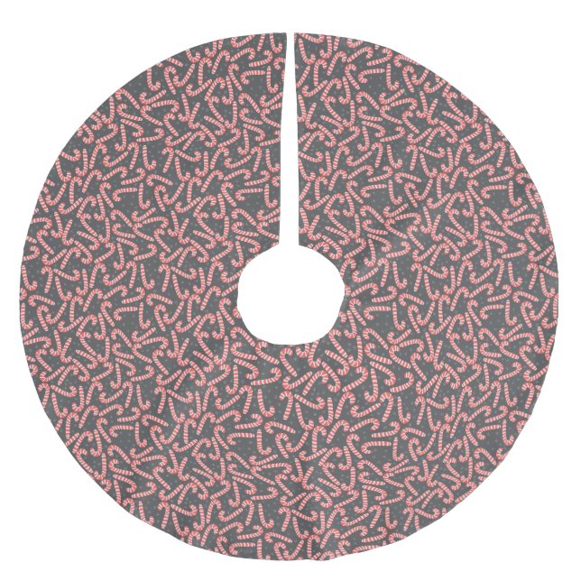 Merry Christmas Peppermint Candy Canes Snowflakes Brushed Polyester Tree Skirt (Front)