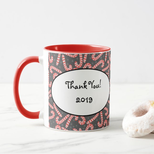 Merry Christmas Peppermint Candy Canes Snowflakes Mug (With Donut)