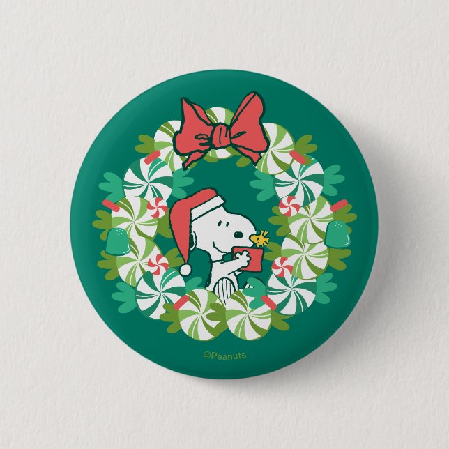 Merry Christmas Peppermint Holiday Wreath 6 Cm Round Badge (Front)