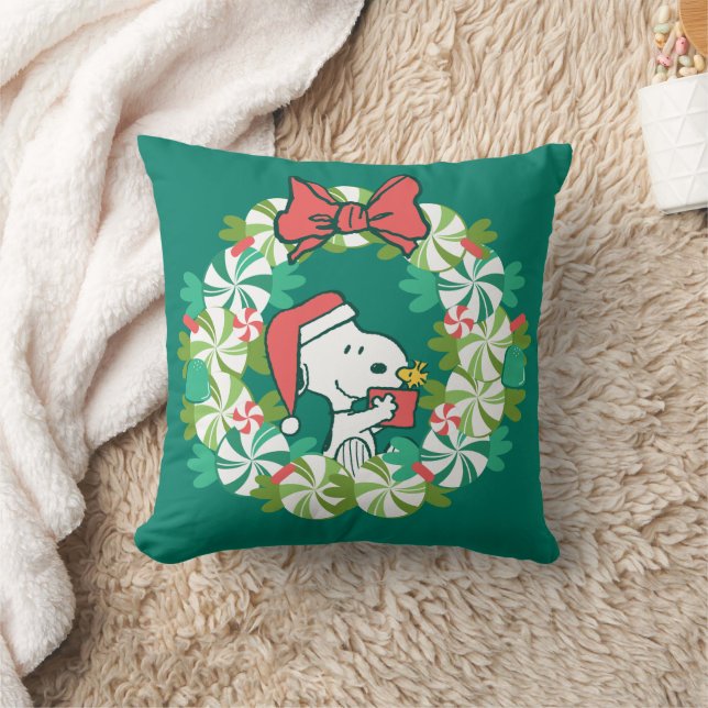 Merry Christmas Peppermint Holiday Wreath Cushion (Blanket)