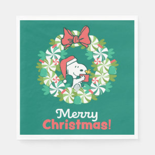 Merry Christmas Peppermint Holiday Wreath Napkin