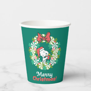 Merry Christmas Peppermint Holiday Wreath Paper Cups