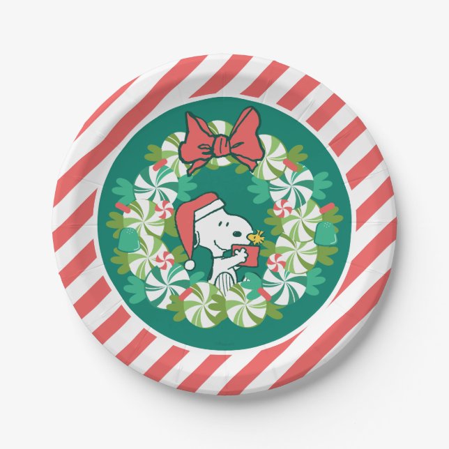 Merry Christmas Peppermint Holiday Wreath Paper Plate (Front)