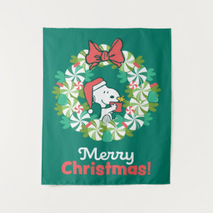 Merry Christmas Peppermint Holiday Wreath Tapestry