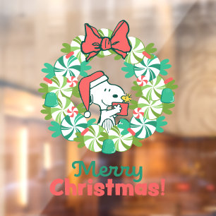 Merry Christmas Peppermint Holiday Wreath Window Cling
