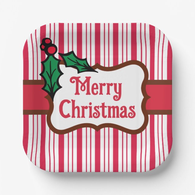 Merry Christmas Peppermint Paper Plates  (Front)