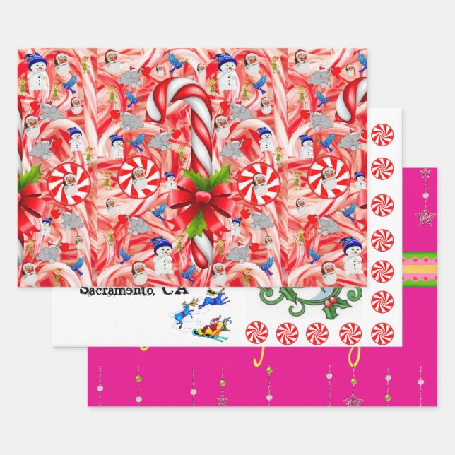 Merry Christmas Peppermint Santa  Wrapping Paper Sheet (Set)