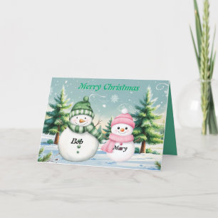 Merry christmas personalise couple watercolor thank you card