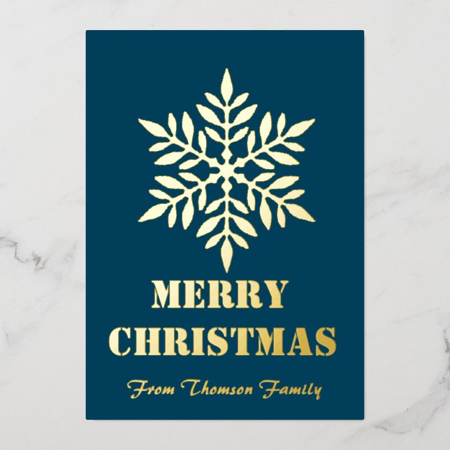 Merry Christmas Personalise Gold Foil Christmas Holiday Card (Front)