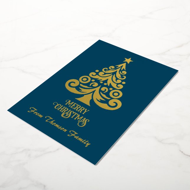 Merry Christmas Personalise Gold Foil Christmas Holiday Card (Rotated)