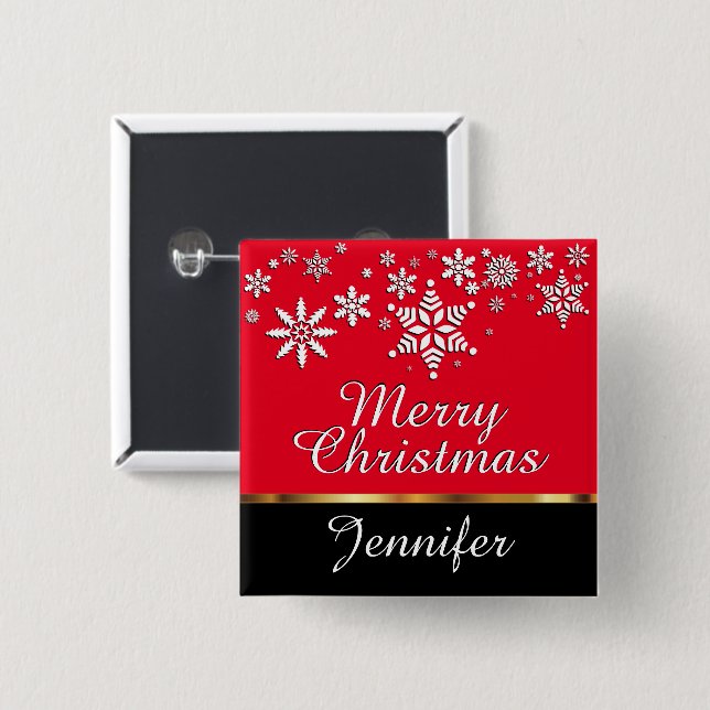 Merry Christmas Personalise Holiday - Red 15 Cm Square Badge (Front & Back)