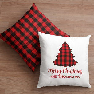 Merry Christmas Personalised Buffalo Check Cushion