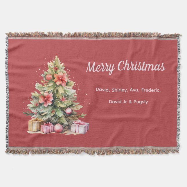 Merry Christmas Personalised Christmas Tree Throw Blanket (Front)