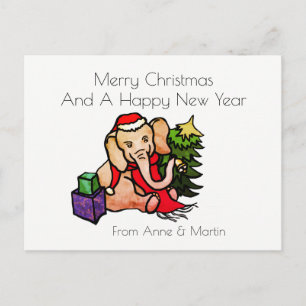 Merry Christmas Personalised Cute Cartoon Elephant Holiday Postcard