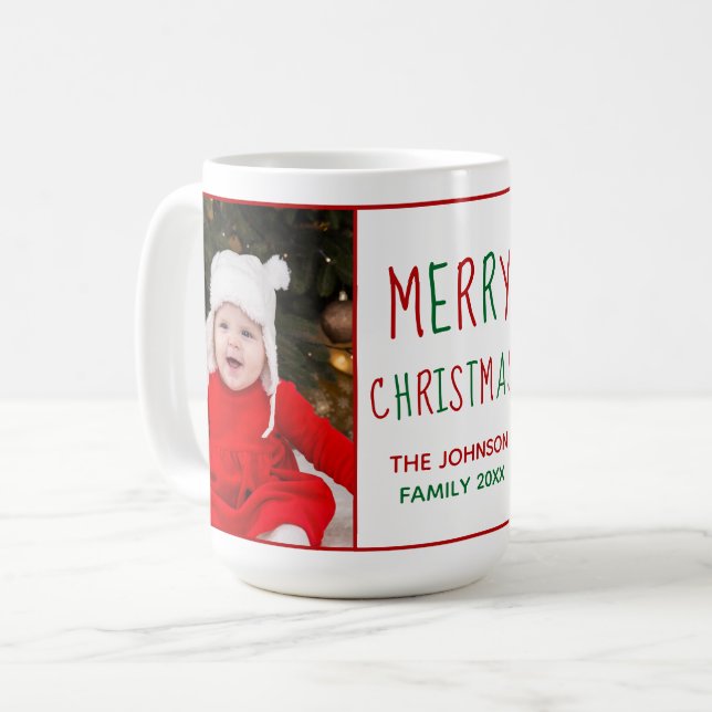 Merry Christmas Personalised Cute Photo Gift Coffee Mug (Front Left)
