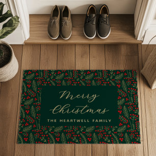 Merry Christmas Personalised Dark Botanical Doormat