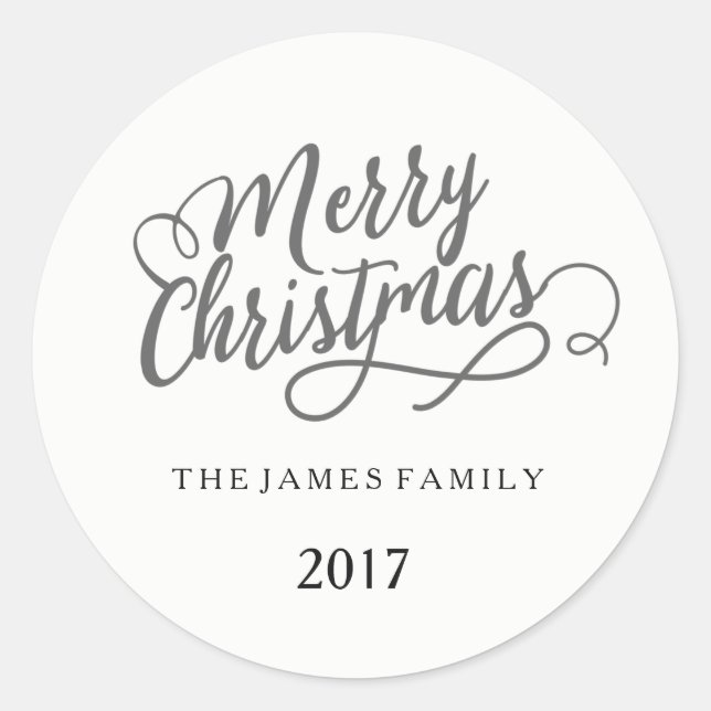 Merry Christmas Personalised Family Name Classic Round Sticker (Front)