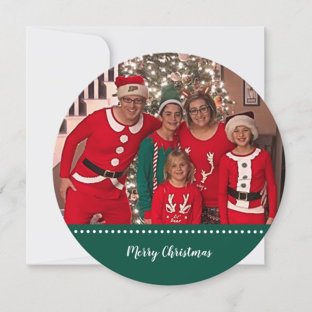 Merry Christmas Personalised Family Photo Round Holiday Card (Front)
