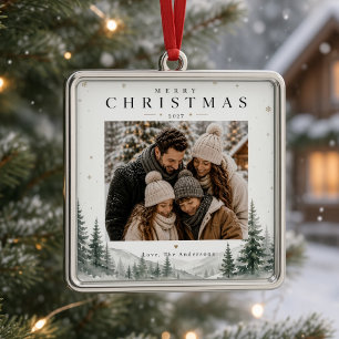 Merry Christmas Personalised Family Photo Winter Metal Tree Decoration