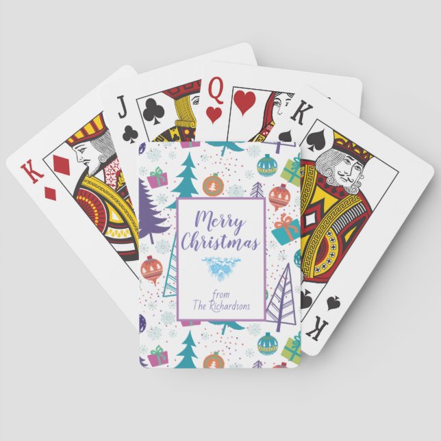 Merry Christmas Personalised Holiday Icons White Playing Cards (Back)