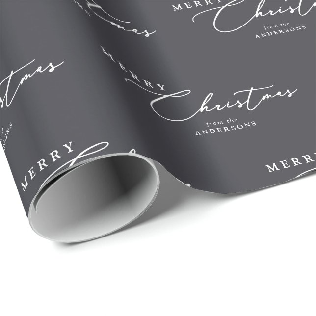 Merry Christmas Personalised Modern Elegant Script Wrapping Paper (Roll Corner)