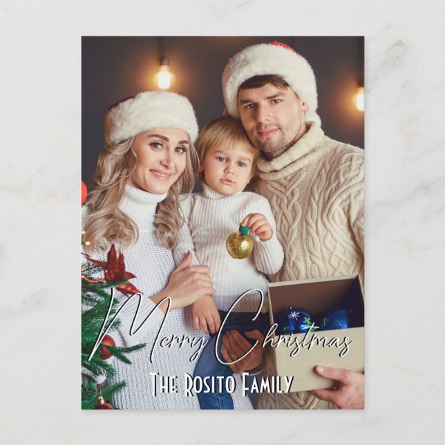 Merry Christmas Personalised Name and Photo Holiday Postcard (Front)