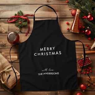 Merry Christmas Personalised Name Black Apron