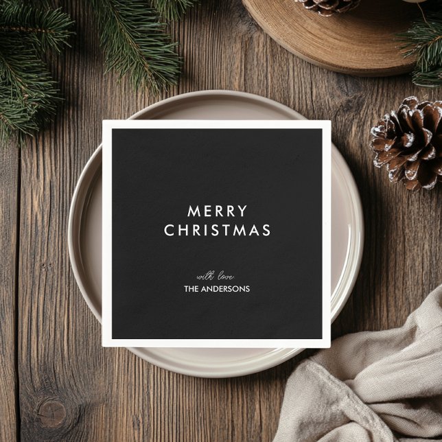 Merry Christmas Personalised Name Black Napkin (Creator Uploaded)